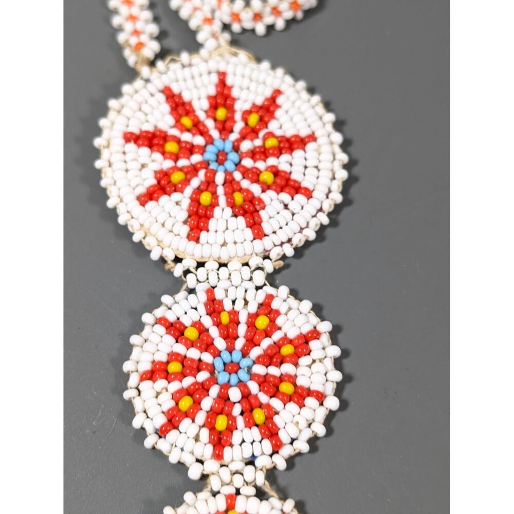 Vintage Native Triple Medallion Seed Bead Necklace Leather Back 24" - Picture 3 of 8